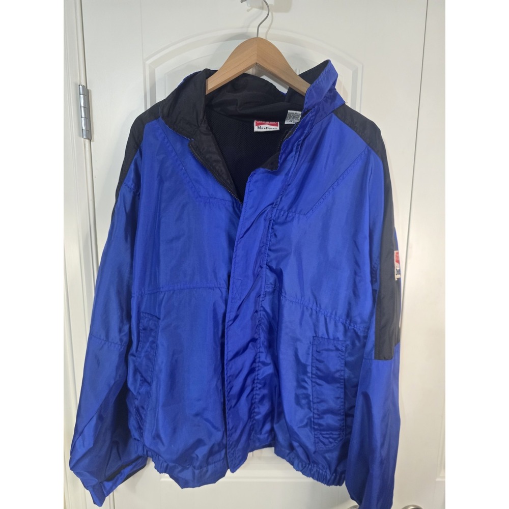 Vintage Marlboro Unlimited Windbreaker Jacket Blue Black Packable Hood Mens‎ XL